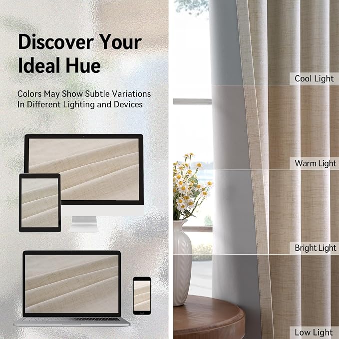 100% Blackout Linen Textured Curtains 72 Inch Long, Oatmeal | 100% Blackout - Image 7