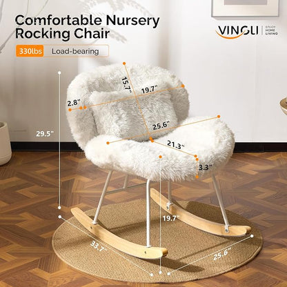 VINGLI 25.6" Extra Wide Criss Cross Nursery Rocking Chair, Cute Curved 115° - Image 2