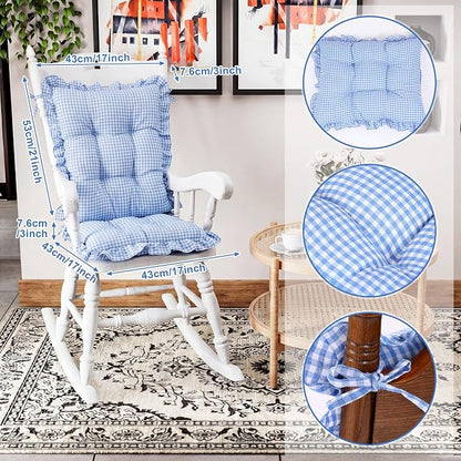 Lewtemi 2 Set Blue Gingham Rocking Chair Cushion Village Ruffled Rocking Chair - Image 2