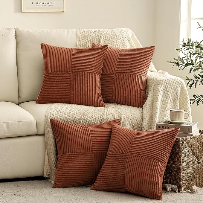 MIULEE Fall Boho Farmhouse Rust Decorative Throw Pillow Covers 18x18 Inch 4 - Image 3
