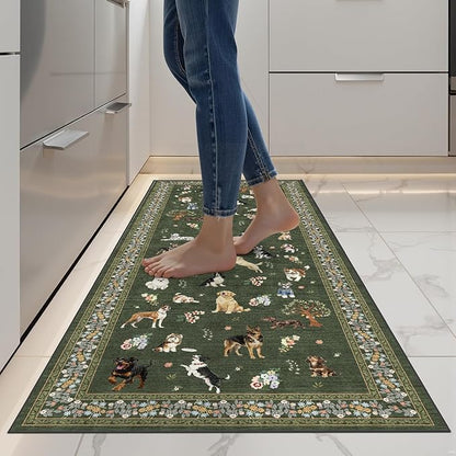 Dark Green Floral Hallway Runner Rug 2x6 - Image 3