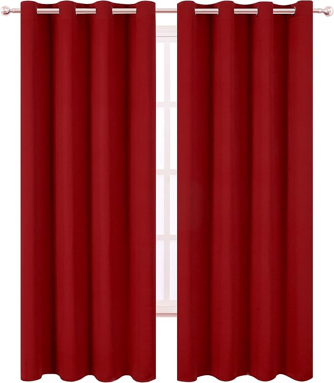 Dark Red Thermal Blackout Curtains/52 x 95 Inch/Set of 2 Panels Room Darkening - Image 2