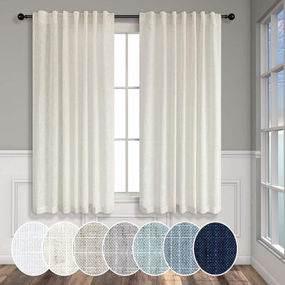 Pitalk 48 Inch Curtains for Cafe Kitchen Cream Linen Semi Sheer Short Curtains by Pitalk