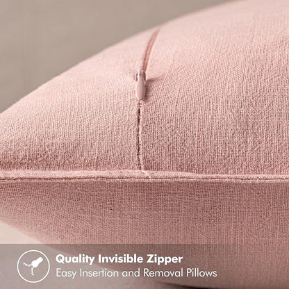 MIULEE Decorative Linen Pillow Covers 20x20 Inch Pink | Boho Farmhouse​ - Image 3