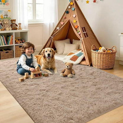 9x12 Extra Large Beige Fluffy Area Rug Non-Slip - Image 4