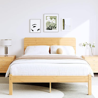 BOSRII 14in High Solid Bamboo Wood Platform Full Size Bed Frame by FORYOURBETTERSLEEP