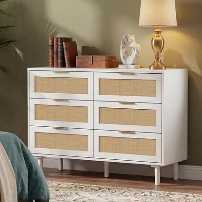 FUQARHY 6 Drawer Dresser Rattan Dresser Modern Chest by FUQARHY