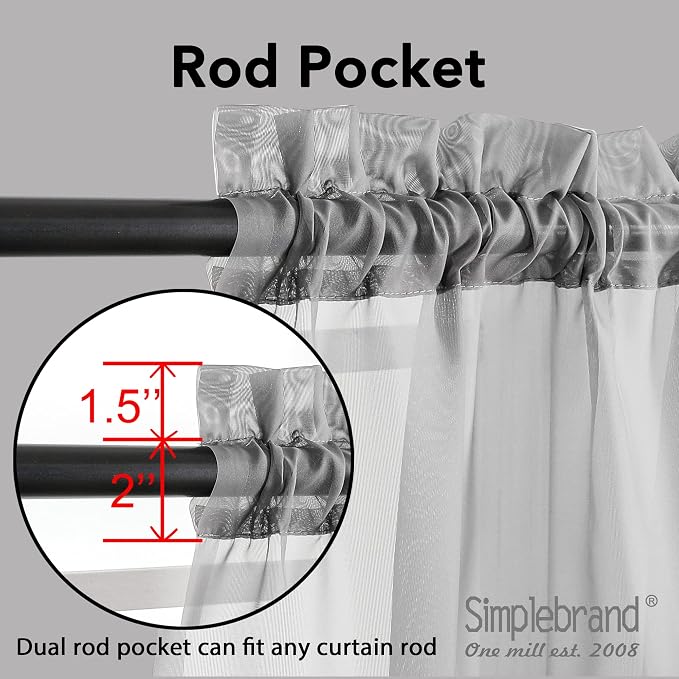 Simplebrand Grey Sheer Curtains 63 Inch Length 2 Panels, Rod Pocket Solid Color - Image 2