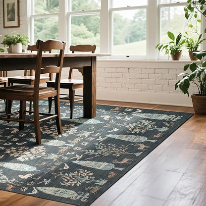 Washable Rugs 8x10 Area Rug for Living Room, Dining Room-Dark Green | Ultra - Image 8