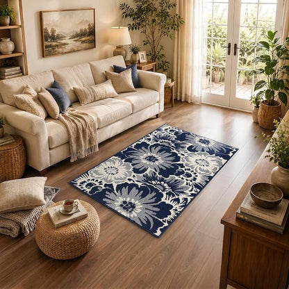 Findosom Washable Area Rug 3x5, Non Slip High-Low Textured Floral Rugs - Image 4