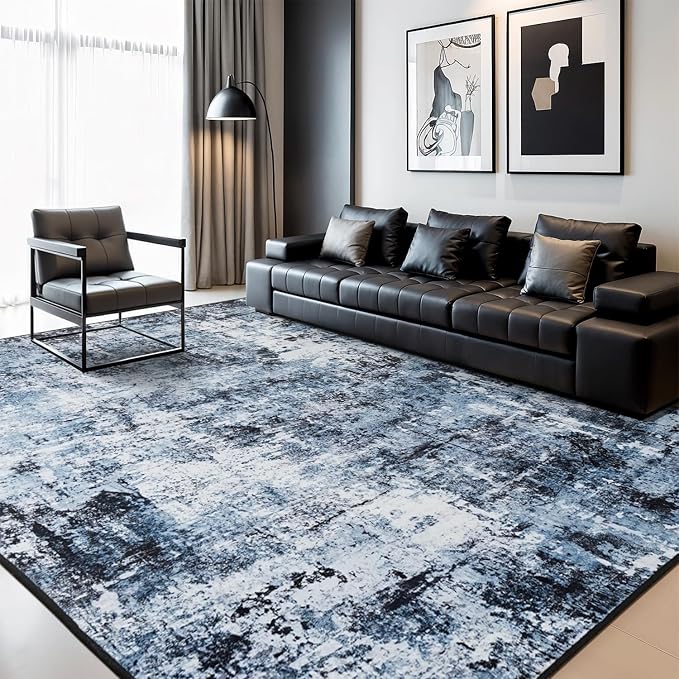 Rugflix 6x9 Area Rugs for Living Room, Washable Navy Blue Dark Large Rug | - Image 9