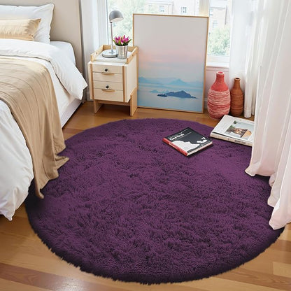 OLANLY Dark Purple Round Rugs for Bedroom - Image 3