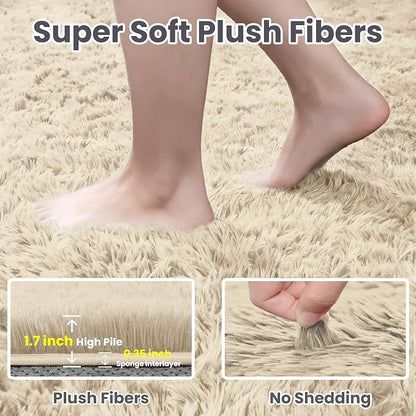 8x10 Fluffy Shag Area Rugs for Living Room Bedroom: Soft Plush Carpet Beige | - Image 5