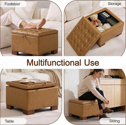 WUTUTUEE 24" Faux Leather Square Storage Ottoman - Image 6
