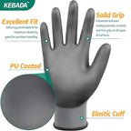 Kebada W1 Work Gloves for Men and Women, Working Gloves with Grip,12 Pairs Thin Mechanic Gloves,PU Coating on Palm & Fingers,Breathable Mens Gardening Gloves,Gray Small