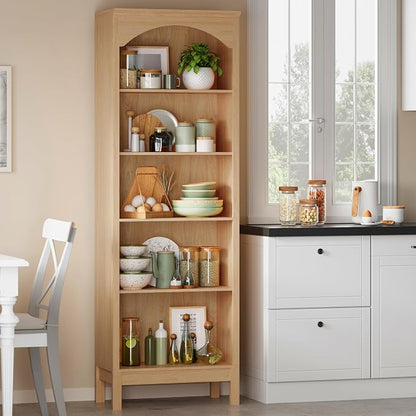 Arched Bookshelf with 5 Tier Open Shelves, Study and Living Room, Natural Oak - Image 8