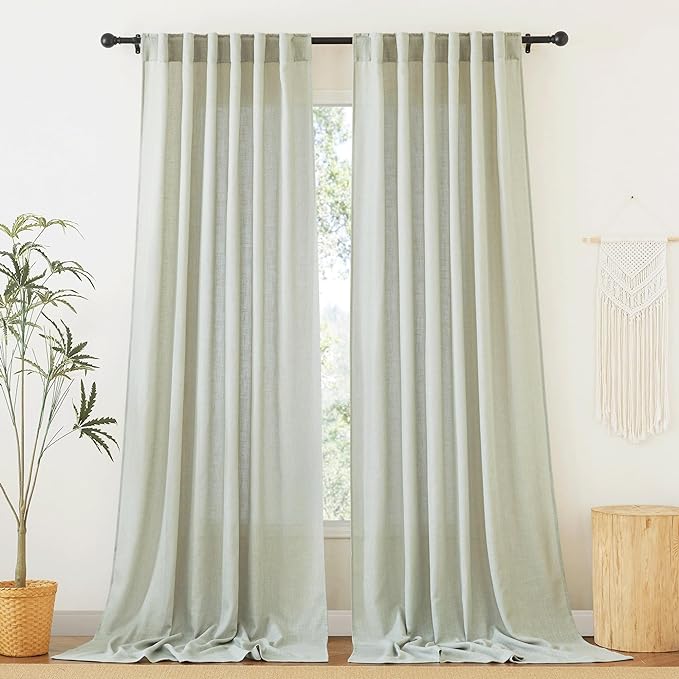 RYB HOME Semi Sheer Linen Curtains Extra Wide Curtains 108" Length, Linen Blend by RYBHOME