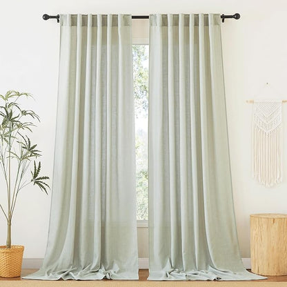 RYB HOME Semi Sheer Linen Curtains Extra Wide Curtains 108" Length, Linen Blend by RYBHOME