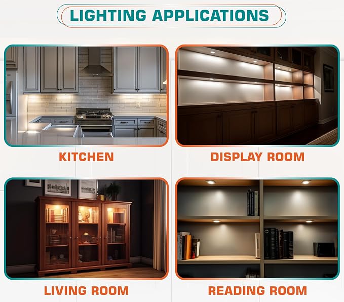 Curio Cabinet Lights Kit, Over Under Counter LED Puck Lights, Low Profile 0.3" - Image 7