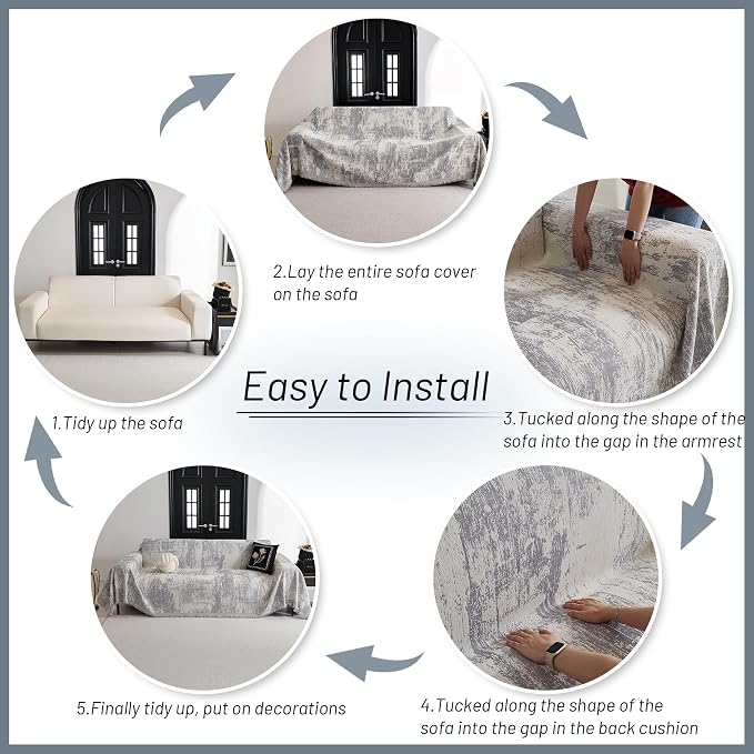 MYSKY HOME Boho Couch Cover for Dogs Washable Grey Abstract Couch Sofa - Image 5