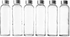 Epica Clear Glass Bottles with Lids, 18oz Resuable Glass Water Bottles for Juicing with Stainless Steel Cap to store Milk, Smoothie, etc., 100% Leak Proof, Durable and Dishwasher Safe (Set of 6)