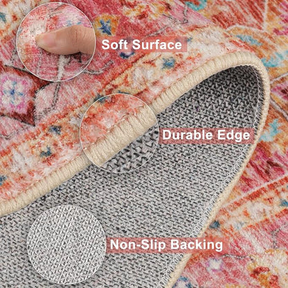 Yamaziot Washable Runner Rug, 2x6 Non-Slip Boho Vintage Hallway Kitchen Rug | - Image 4