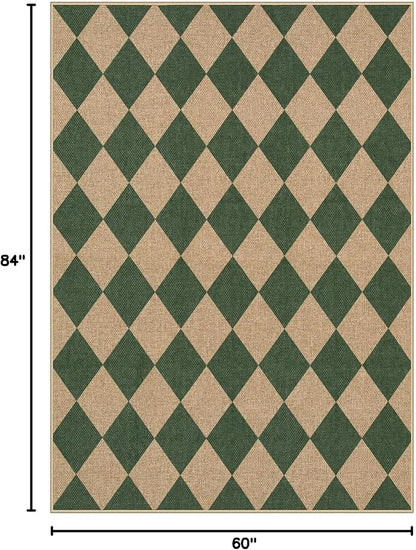 Lahome Checkered Easy Jute 5x7 Outdoor Rug, Washable Rugs - Image 2