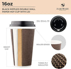 [85 SET]Harvest Pack 16 oz Coffee Cups, Disposable Insulated Ripple Coffee Cups, Double-Walled To go Cups with Lids, Brown Geometric, Drinking Paper Cups for Tea Hot Chocolate Drinks