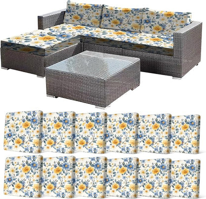 CALBODE 12 Pcs Stretch Outdoor Seat Cushion Covers, Spring Bloom | Washable by CALBODE