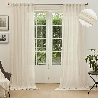 MYSKY HOME Linen Curtains for Sliding Glass Door, Back Tab Semi Sheer Curtain - Image 2