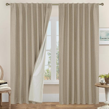 Taupe 100% Blackout Linen Curtains 84 Inch by LAMIT