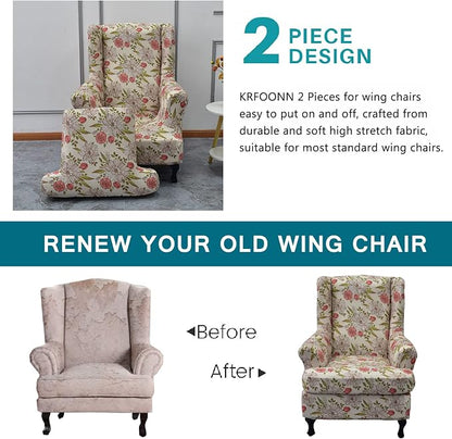 KRFOONN Wingback Chair Covers Slipcovers 2 Piece Stretch Wing Chair Covers - Image 4