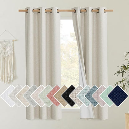 NICETOWN Natural Thick Linen Blend 100% Blackout Curtains 60" Long 2 Panels Set by NICETOWN
