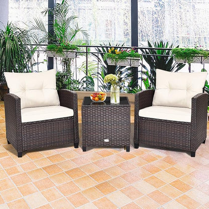 COSTWAY 3PCS Patio Furniture Set, PE Rattan Wicker Sofa w/Washable Cushion and - Image 5