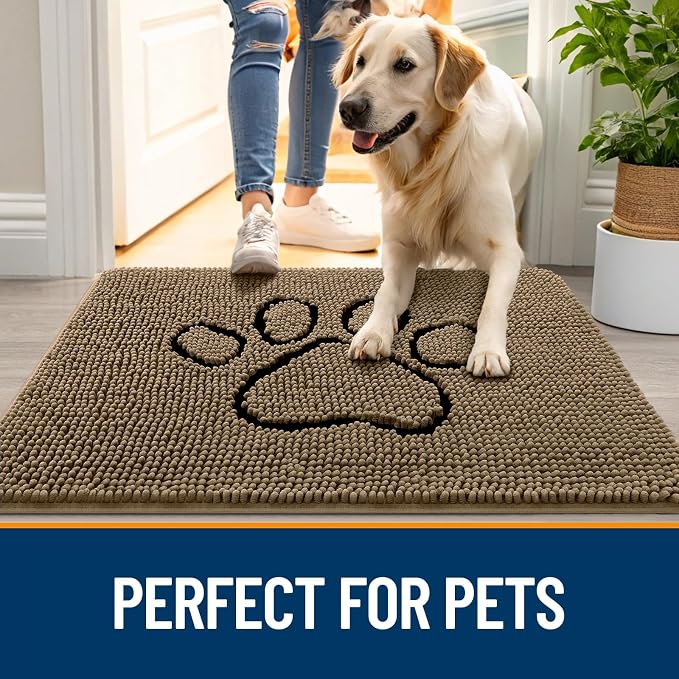 OLANLY Dog Door Mat for Muddy Paws 47x32, Paw Print Design Chenille Mud Mat | - Image 6