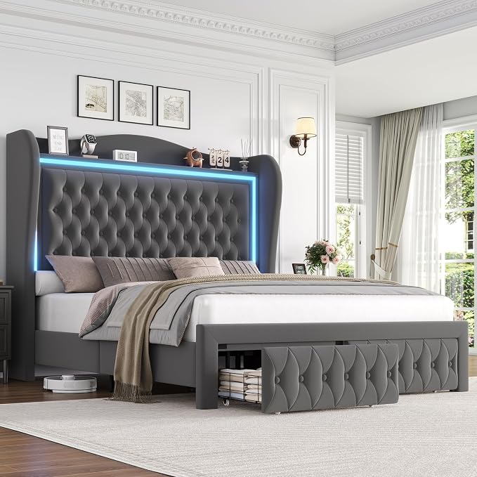 King Bed Frame 55" Tall Headboard by KeyluvHome