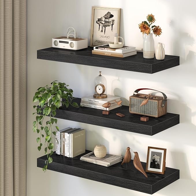 32Inch Black Floating Shelves for Wall, 12 Inch Deep Shelves for Bedroom - Image 8