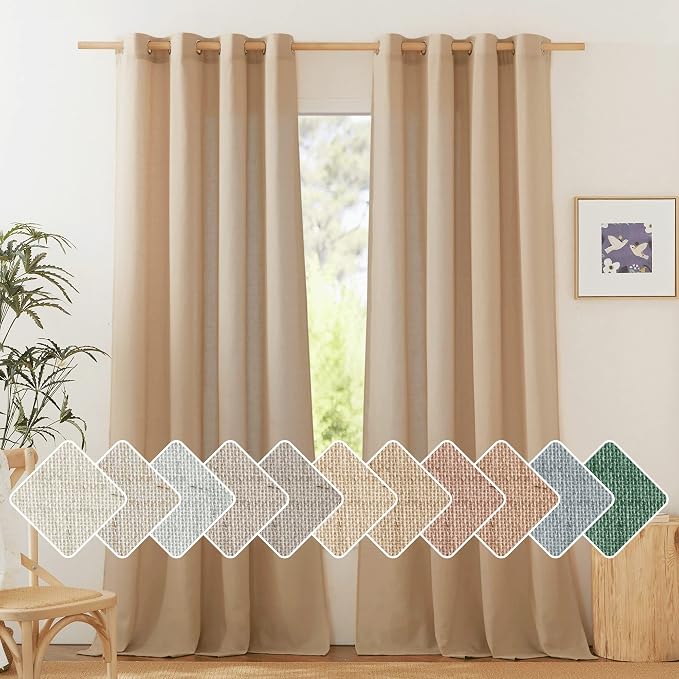NICETOWN Living Room Linen Curtains Thick Flax Texture 96 inch Long, Grommet by NICETOWN