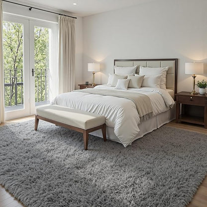 6x9 Fluffy Shag Area Rugs for Living Room Bedroom: Soft Carpet Light Gray | - Image 3