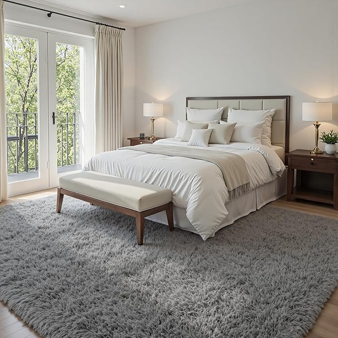 5x7 Fluffy Shag Area Rugs for Living Room Bedroom: Soft Carpet Light Gray | - Image 2