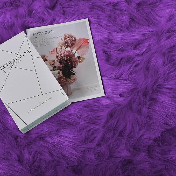 Goolela Purple Fluffy Circle Rug 3ft Faux Fur Rug - Image 5