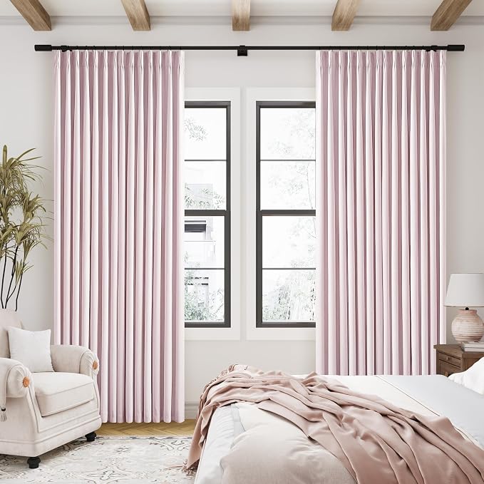 Light Pink 100% Black Out Pinch Pleat Linen 108 Inch Curtains | Black Out by Twodrapes