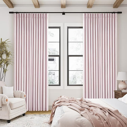 Light Pink 100% Black Out Pinch Pleat Linen 108 Inch Curtains | Black Out by Twodrapes