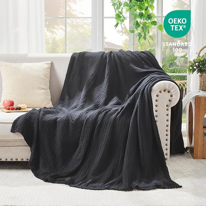 EMME Muslin Blankets for Adults Throw Blanket for Couch Breathable Gauze Soft - Image 4