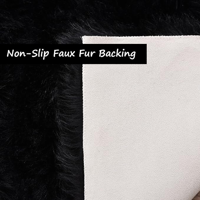 Goolela Black Round Rug 4ft Circle Fluffy Fuzzy Furry Rug - Image 5