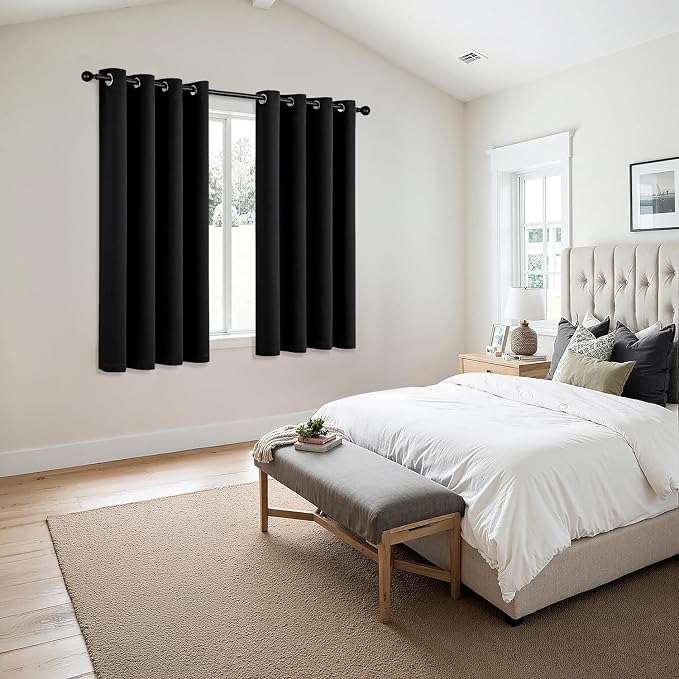 MIULEE Blackout Curtains for Bedroom 2 Panels 55 x 68 Inch Long Black | Thermal - Image 6