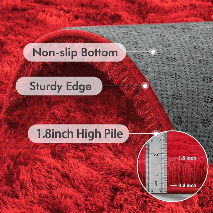 6x9 Ft Red Shag Rugs for Living Room Decor, Ultra Soft Fluffy Furry Area Rugs - Image 6