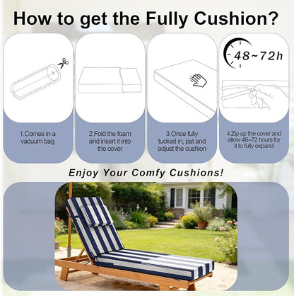 Chaise Lounge Cushions Outdoor 72x21x6 Inch, Fade Resistant 6'' Thicken Outdoor - Image 7