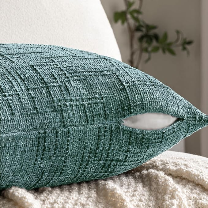 MIULEE Chenille Textured Throw Pillow Covers Teal 20x20 Set of 2 | Slubby - Image 7