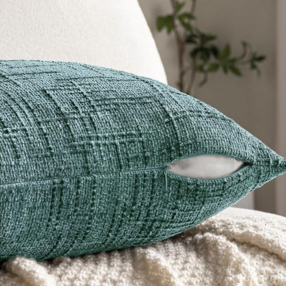 MIULEE Chenille Textured Throw Pillow Covers Teal 18x18 Set of 2 | Slubby - Image 7